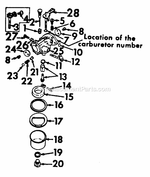 Carburetor I Diagram and Parts List for 70  Cub Cadet Lawn Tractor